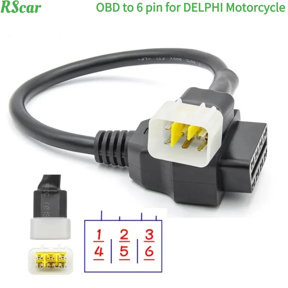 Obdii 16pin Motorbike 6pin To 16 Pin for Delphi 6 Pin Diagnosis and Connector Ca - £77.25 GBP