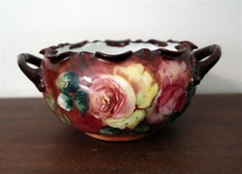 Vienna Bavaria Hand Decorated Yellow Rose Ruffle Edged Bowl c1890 - £21.26 GBP