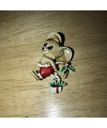 Vintage Christmas Enamel Pin Brooch Santa Elf Mouse Presents Mistletoe - $9.74