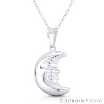 Smiling Face Crescent Moon .925 Sterling Silver Astrological Charm 32mm Pendant - £18.21 GBP+