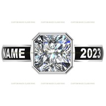 Asscher Cut College Class Ring for High School Class Ring for Her Silver 925 - $102.84