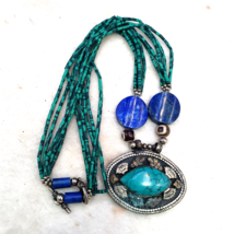 Vintage Tribal Afghan tiny seed beads malachite color Lapis jewelry neck... - $27.60