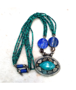 Vintage Tribal Afghan tiny seed beads malachite color Lapis jewelry neck... - $517.41 MXN