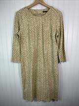 J. McLaughlin Sophia Dress Tan/Cream Herringbone Pelage Zip 3/4 Sleeve S... - $731.99 MXN