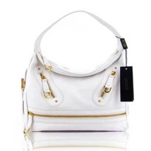 GUIA&#39;S Italian Made Natural White Calf Leather Designer Zippered Handbag Satchel - £455.15 GBP