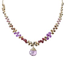 Simple Elegance Round Purple Amethyst Pendant with Quartz Beaded Necklace - $25.33