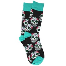 Funky Retro Novelty Sugar Skull Day Of The Dead Crew Socks Goth Punk-BLACK/TEAL - £4.53 GBP