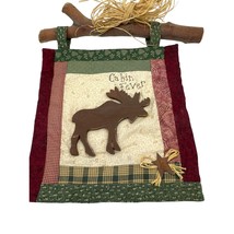 Woodland Rustic Log Cabin Fabric and Wood Wall Hanging Moose Cabin Fever - $19.79