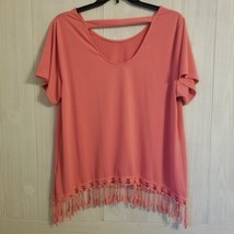 Alyx Women&#39;s Size 2X Coral Dangle Fringe Detail Elegant Short Sleeve Top - £9.49 GBP