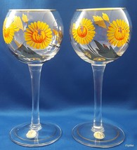 Crystal Clear Industries Orange Mum Wine Glasses Set of 2 Floral and Gold - $31.50