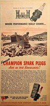 1944 Champion Spark PLUGS-Vanguard-Soliders-Tractors-Farms-Vintage Print Ad-WWII - $9.80