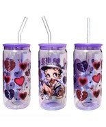 Betty Boop Hearts Holographic Purple Glass Tumbler Cup 20 oz UV DTF Blac... - £15.49 GBP