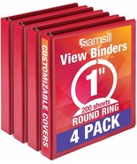 Samsill Economy 3 Ring Binder Organizer 1 Inch Round Red Ring Binder Bulk 4 Pack - £14.88 GBP