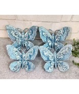 Christmas Icy Light Blue Glitter Butterfly Tree Ornaments Clip On Shabby... - $28.00