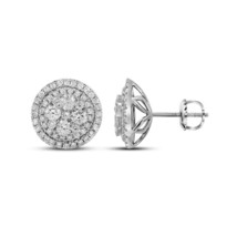 14k White Gold Womens Round Diamond Framed Flower Cluster Earrings 1-3/4 Cttw - £2,038.74 GBP