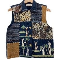 Life Style Vest Womens M Button Front Patchwork Safari Cats Embroidery Hippie - £15.21 GBP