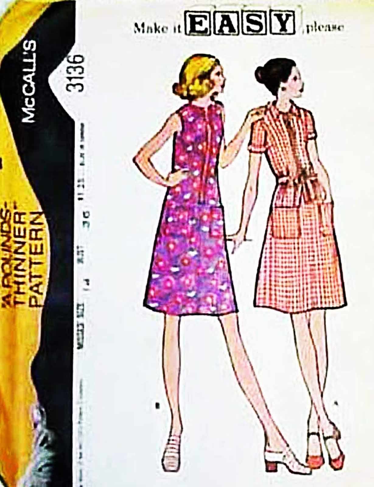 Primary image for Misses' DRESS Vintage 1972 McCall's Pattern 3136 Size 14 UNCUT