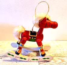 Vintage 1983 Wooden Rocking Horse Christmas Ornament Painted Fluffy Mane Tail  - £7.60 GBP