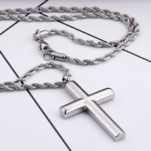 Fashion Cross Necklaces For Men High Polished 50cm Stainless Steel Cross Jewelry - £16.26 GBP