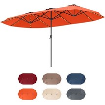 15.5 FT Extra-Large Patio Umbrella with LED Solar Lights and Crank Handl... - £141.87 GBP