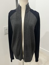 Theory Mens Size S  Merino Wool &amp; Spandex Zip Cardigan Sweater Gray &amp; Navy - £31.08 GBP