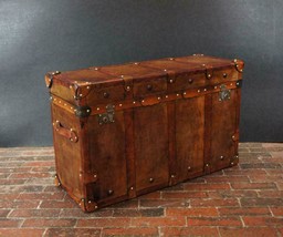 Vintage English Handmade Tan Leather Vintage Inspired Coffee Table Trunk - £827.36 GBP