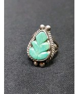 VTG Signed MM Native American Sterling Silver Turquoise LEAF Sz 6.5 Sout... - $1,833.68 MXN