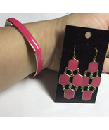 Pink Enamel Earrings With Matching Bangle - £7.86 GBP