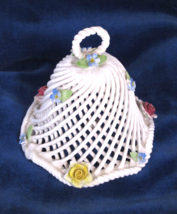 Denton of England Bone China Lattice Bell Colorful Sculpted Flowers Rare - £17.68 GBP