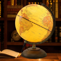 Illuminated Globe of the World with Wooden Stand, 8&#39;&#39; Vintage World Globe Built  - £34.97 GBP