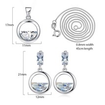 ANENJERY Silver Color Zircon Water Drop Necklace+Earrings For Women Jewelry Sets - £23.77 GBP