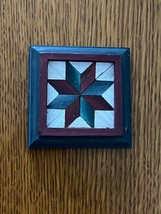Miniature Cranberry &amp; Navy blue Painted Wood Star QUILT BLOCK in Picture Frame - £11.16 GBP