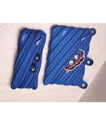 2 ZIPIT Blue Monster Face Pencil Makeup Case  Zipper Teeth, Eyes, 3 Ring Pouch - $16.82