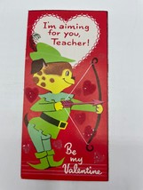 Valentines Day Vintage Greeting Card For Teacher Robin Hood Dog Felt Hearts - £3.73 GBP