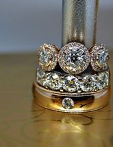 14K White Gold Finish Round Cut Sim Diamond His-Her Trio Engagement  Ring Set - £96.14 GBP