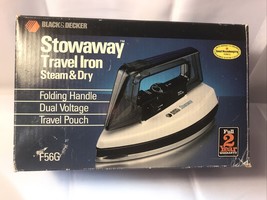 Black &amp; Decker Stowaway Travel Iron Steam &amp; Dry F56G Dual Voltage Foldin... - $16.82