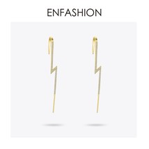 Punk Rhinestone Lightning Stud Earrings For Women Gold Color Statement Geometric - £28.16 GBP