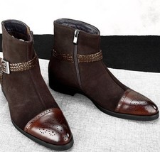 NEW Men&#39;s High Ankle Brown Jodhpurs Rounded Buckle Strap Genuine Leather Boots - $152.99