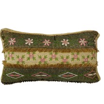 April Cornell Auberge Floral Throw Pillow Embroidered Fringe Cottage Sty... - £21.65 GBP