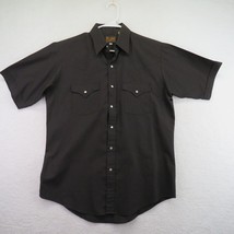 Plains Western Wear Shirt Mens Medium Pearl Snap Black Cowboy Short Sleeve - £13.93 GBP