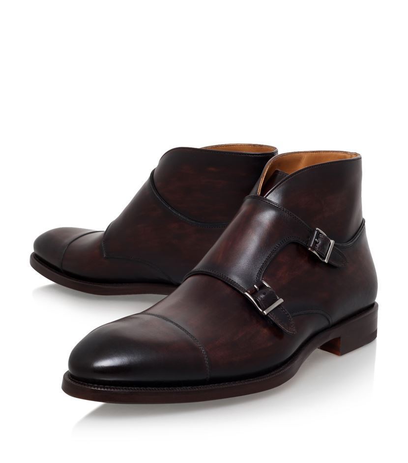 Burnished Brown Double Buckle Straps Rounded Cap Toe Chukka Monk Handmade Boots - $159.99 - $219.99