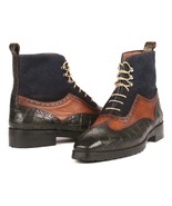 Paul Parkman Mens Shoes Boots Green Brown Navy Blue Wingtip Handmade 973... - $795.88 CAD