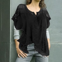 Women&#39;s Plus Sizes V Neck Lace Top - Black - £36.57 GBP+