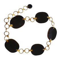 Gold Black Patent Leather Oval Chain Waist Belt 29-35&quot; Shiny Statement O... - £26.01 GBP