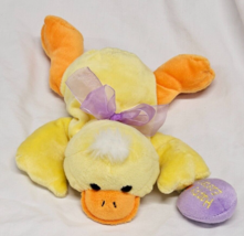 Happy Easter Duck Plush With Egg Walmart Stuffed Animal Toy Yellow Purple 8&quot; - £11.83 GBP