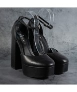 Aqua Lisa Leather Ankle Strap Platform Pumps Block Heel Square Color Bla... - $893.28 MXN