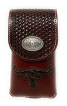 Western Cowboy Tooled Basketweave Leather Multi Emblem Concho Belt Loop Cellphon - £15.69 GBP