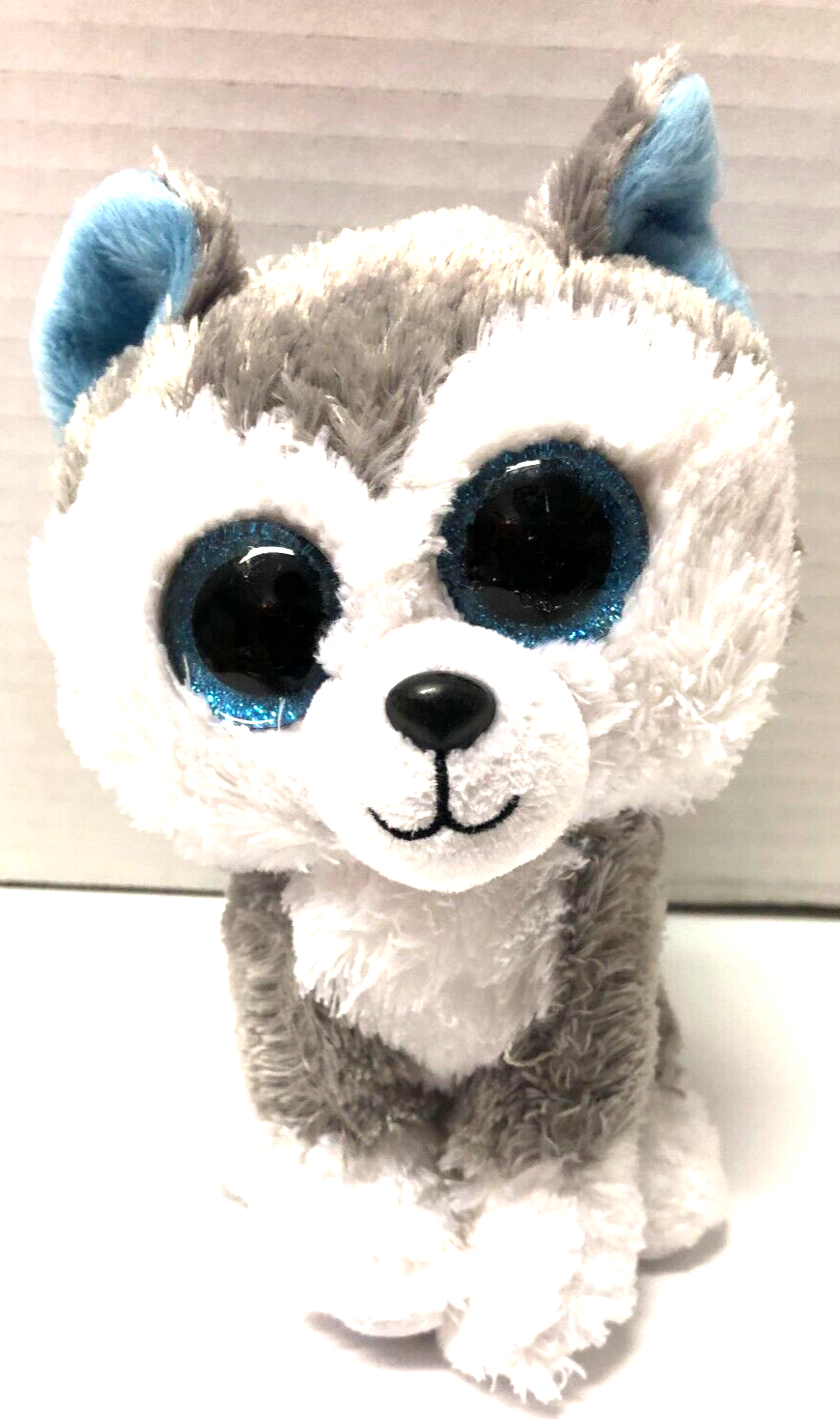 Ty Beanie Boo Slush the Husky 6&quot; Plush Gray White Blue Glitter Eyes 2017 - $4.95