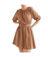 HM Puff Sleeve Cutout Dress Plus Size XXL Beige Tan Cotton Lightweight T... - £14.11 GBP