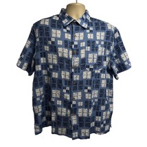 Nat Nast Mens Vintage Blue Silk Button Up Camp Shirt Large Pocket Lightweight - £38.83 GBP